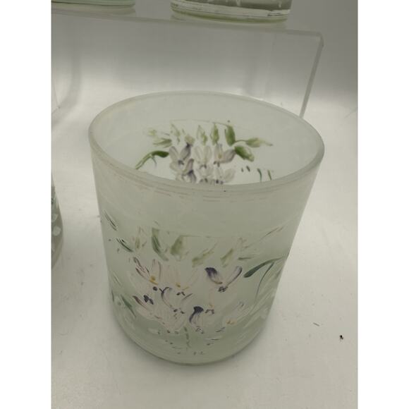 Frosted Glass Lot Of 4 Lilac Flowers And Lattice Pattern - Picture 3 of 8